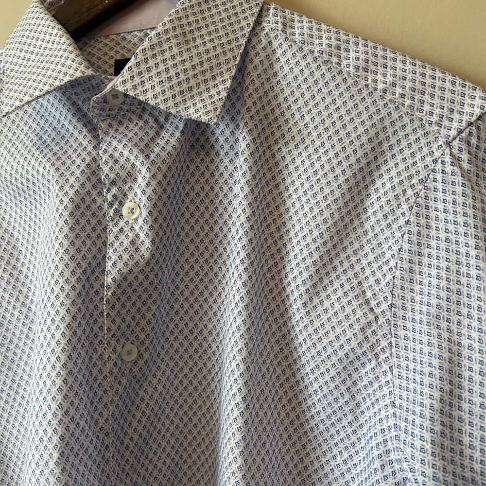 Grafton Classic Slim Fit Cotton Blend Men's Blue Patterned Dress Shirt 15-15.5